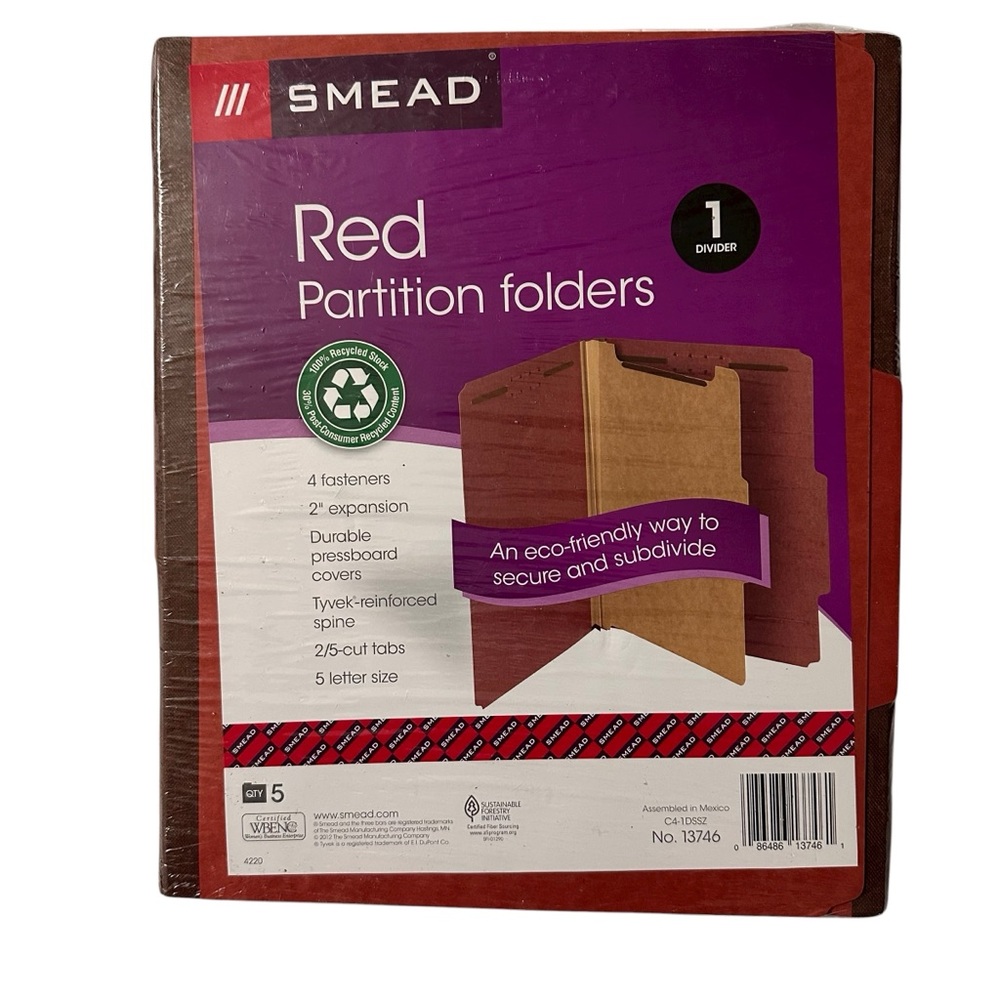 SMEAD Red Partition Folders Lot of 5 NEW